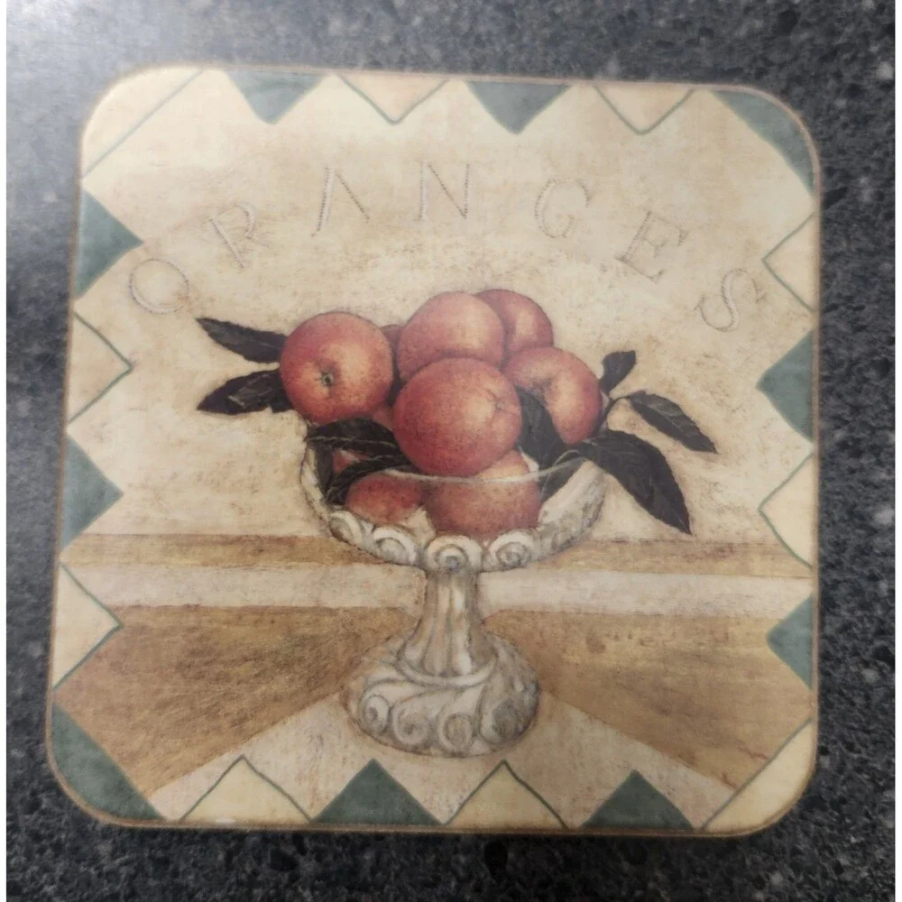 Pimpernel Fruit Pictorial Square Cork-Back Coasters Set of 6 Made in England